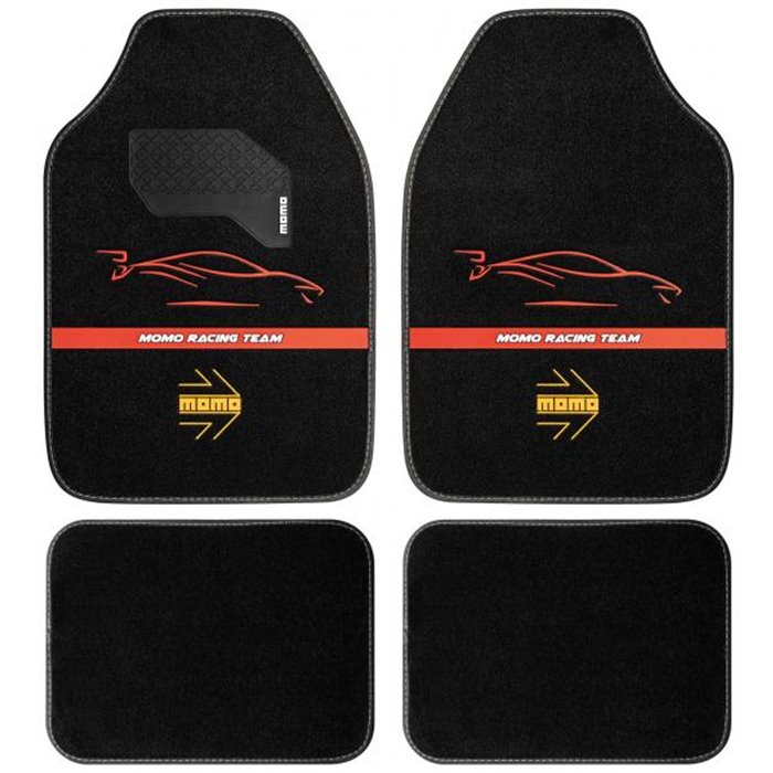 Set 4 tappeti in moquette Racing nero/rosso