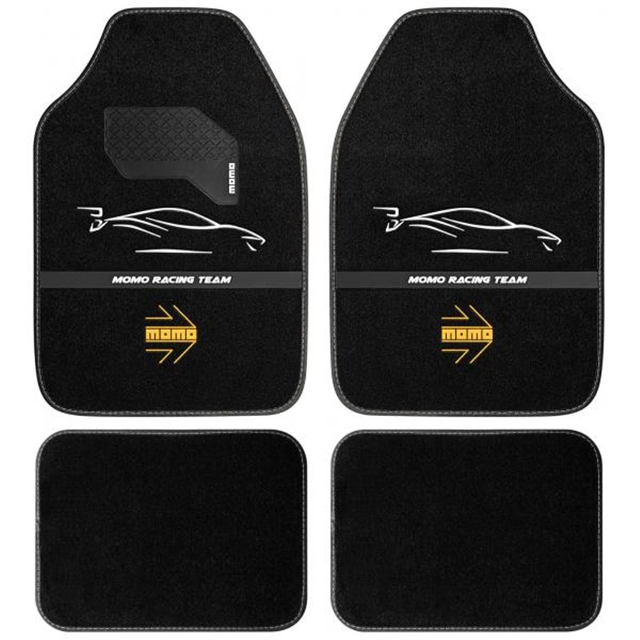 Set 4 tappeti in moquette Racing nero/bianco