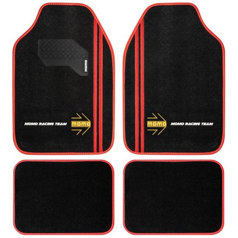 Set 4 tappeti in moquette Sport nero/rosso