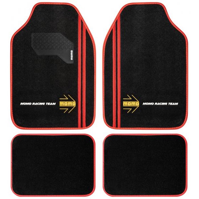 Set 4 tappeti in moquette Sport nero/rosso