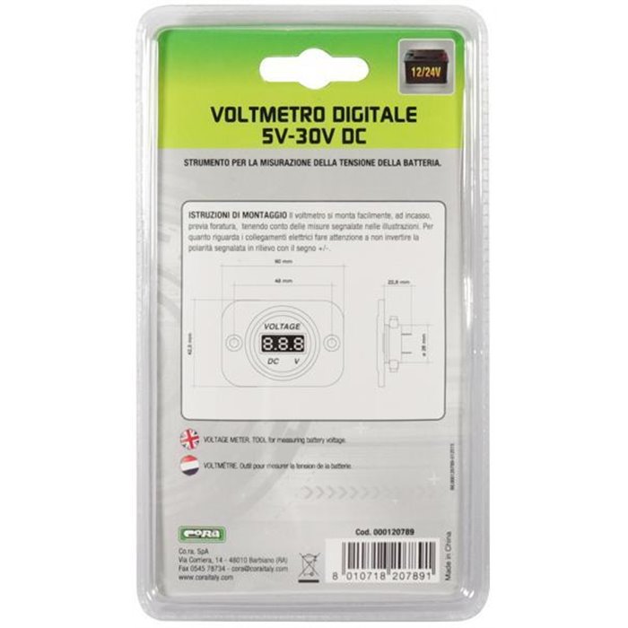 Voltmetro digitale da incasso 5V-30V DC