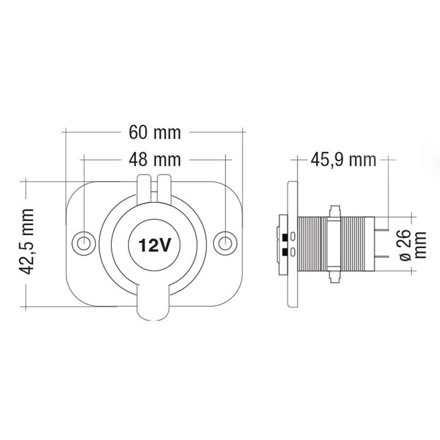 Presa di corrente da incasso 15A/12V - 10A/24V