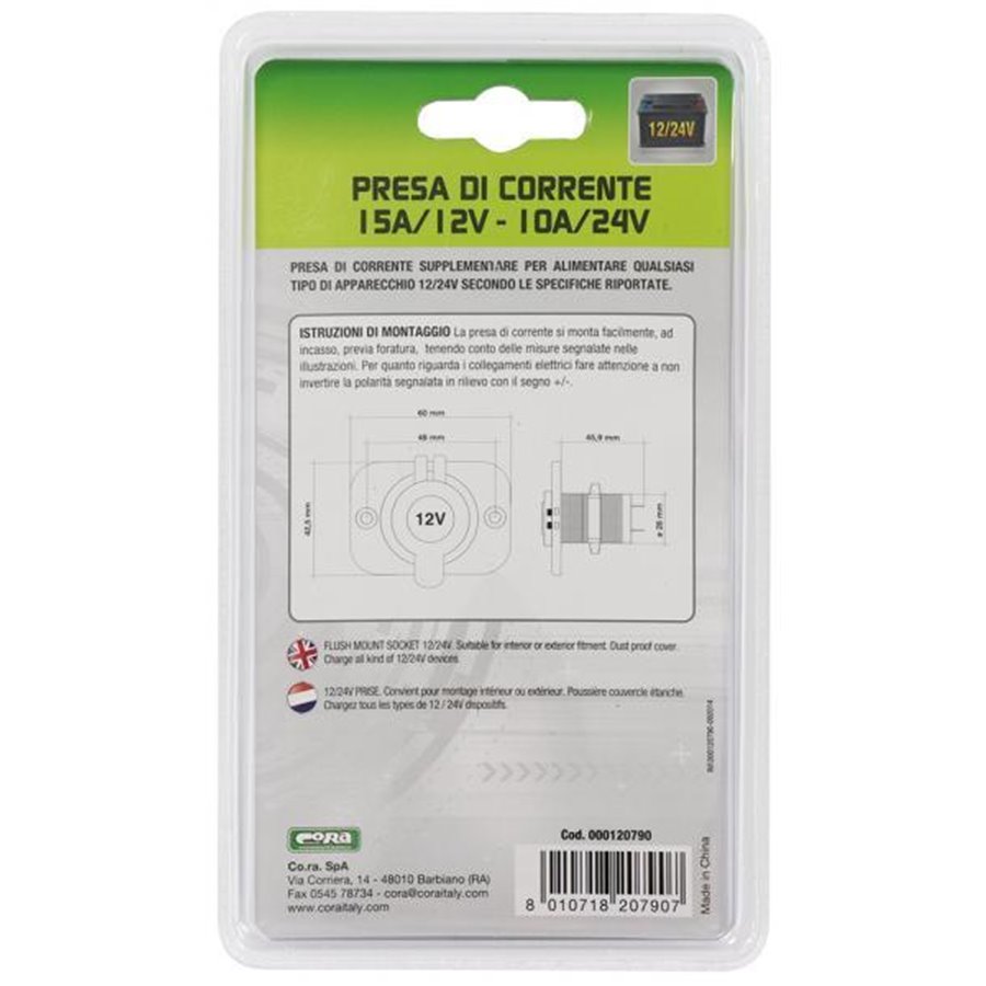 Presa di corrente da incasso 15A/12V - 10A/24V