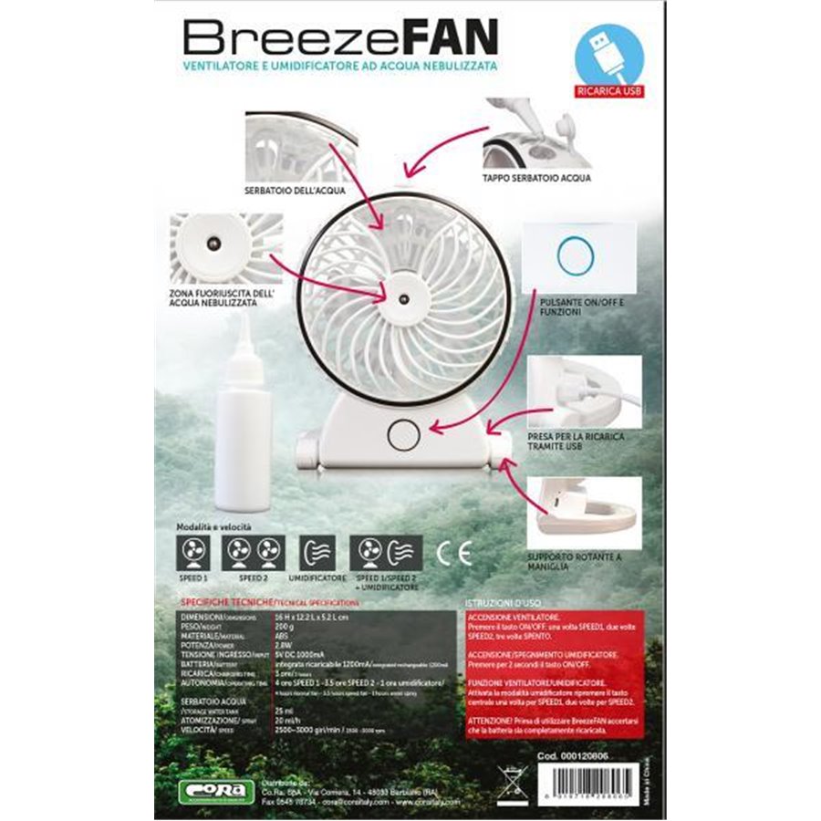 Ventilatore/umidificatore ricaricabile BreezeFan