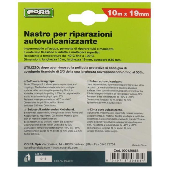 Nastro autovulcanizzante nero 10 m x 19 mm