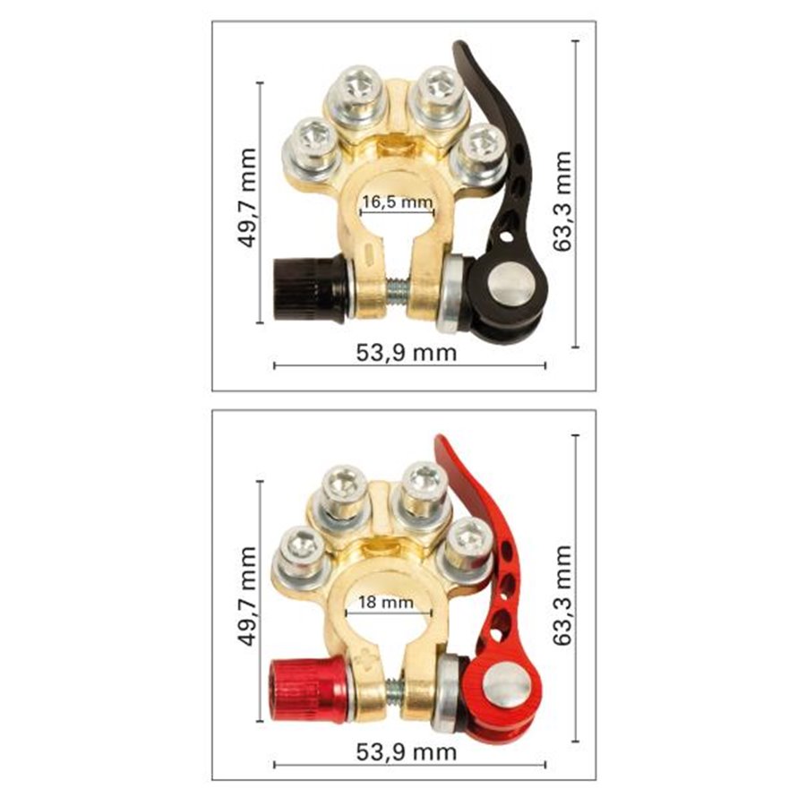 Kit 2 morsetti terminali batteria con sgancio rapido
