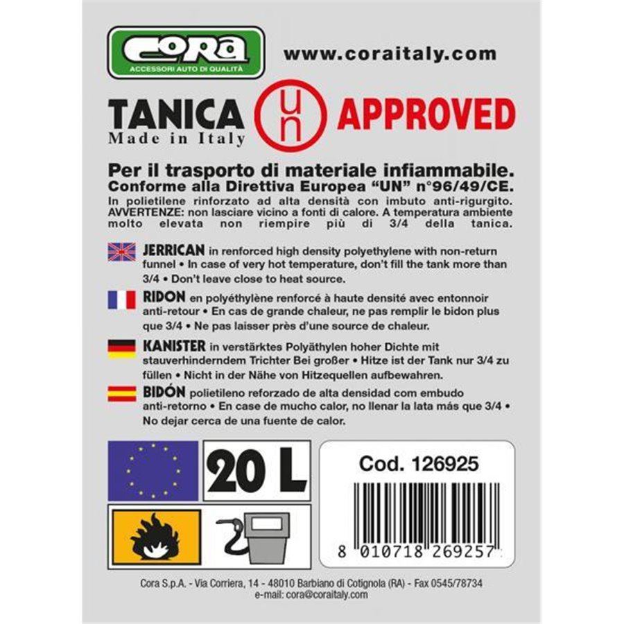 Tanica in plastica 20 L omologata UN