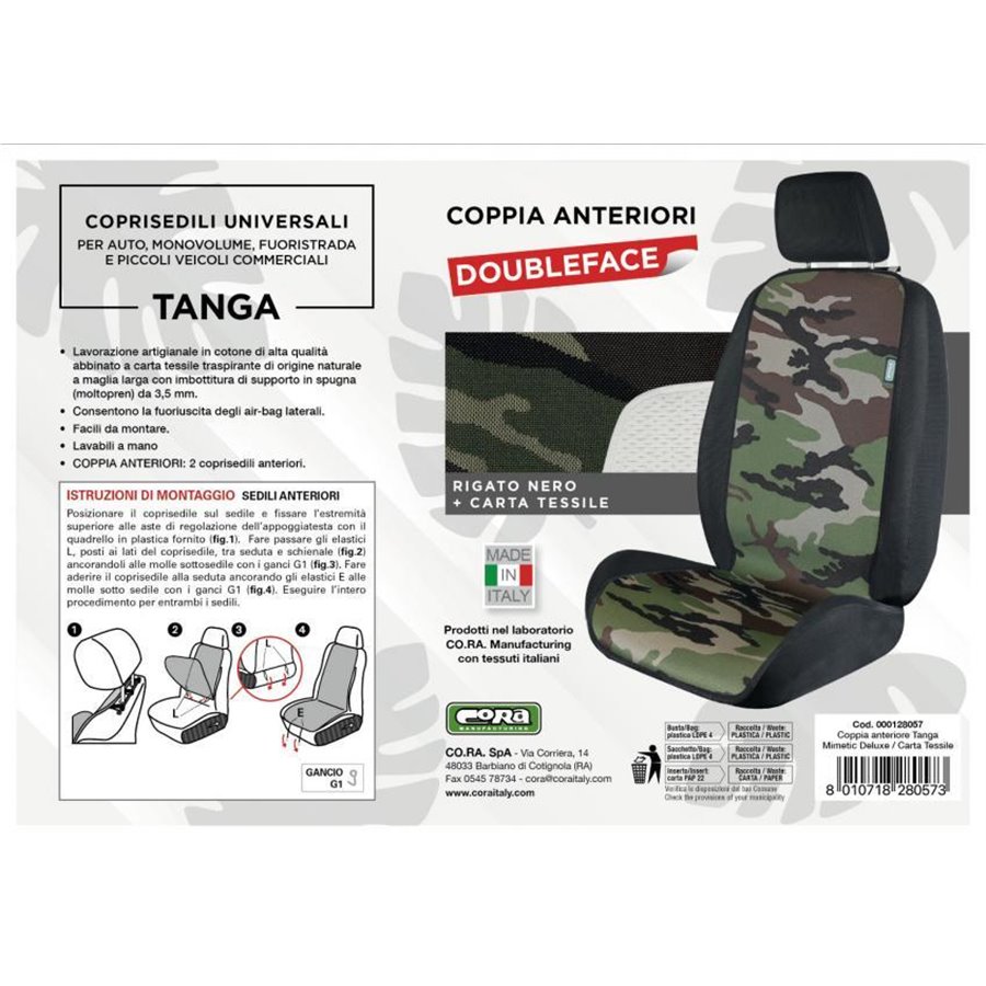 Coprisedili anteriori universali Tanga Doubleface mimetic deluxe/carta tessile