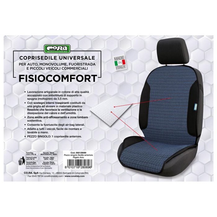 Coprisedile anteriore universale Fisiocomfort tess. Rigato avio