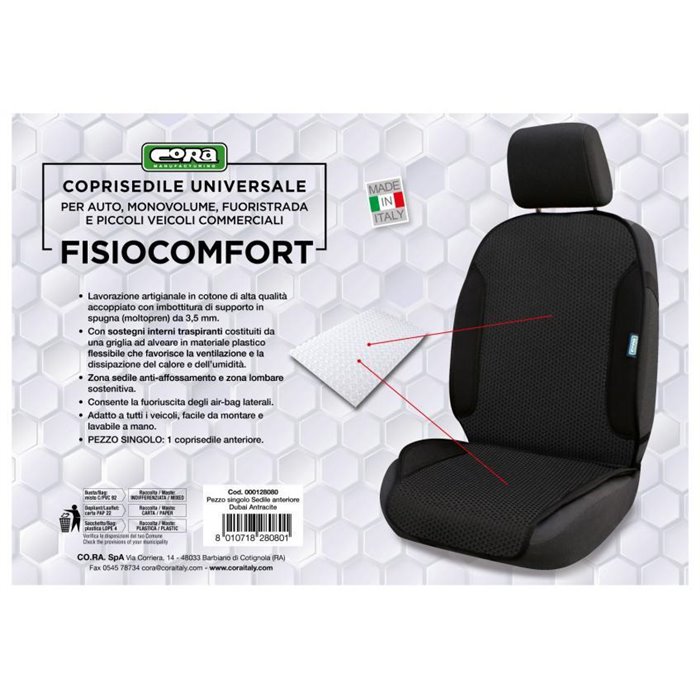 Coprisedile anteriore universale Fisiocomfort tess. Dubai antracite