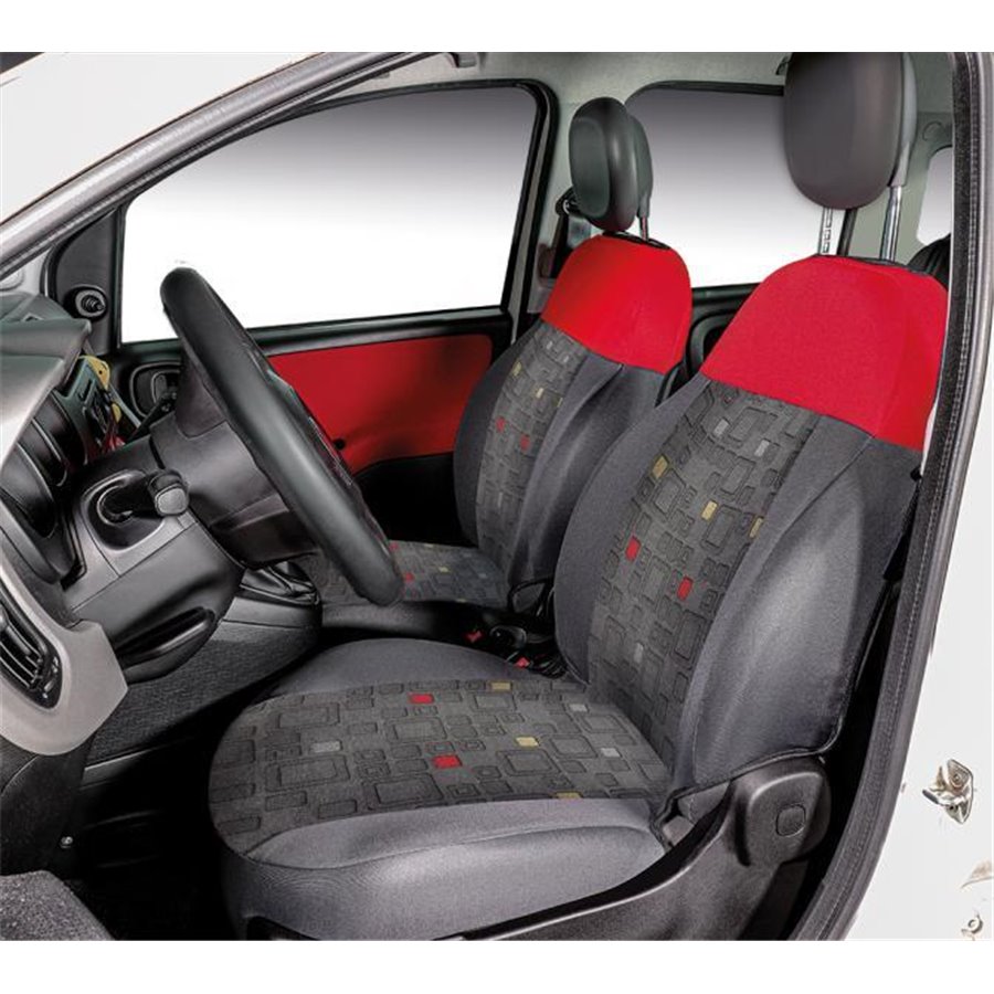 Coprisedili anteriori personalizzati Fiat Panda 12 tess. misto cotone quadri grigio/rosso