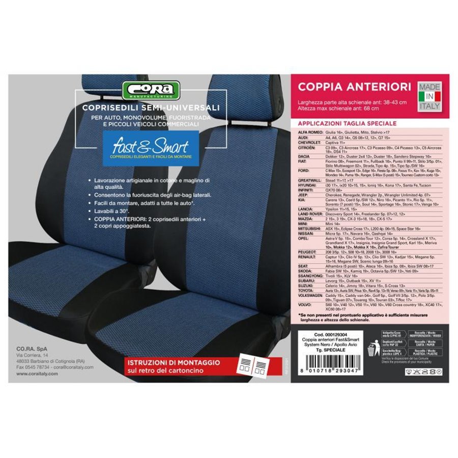 Coprisedili anteriori Fast&Smart tg. speciale tess. misto cotone avio/nero