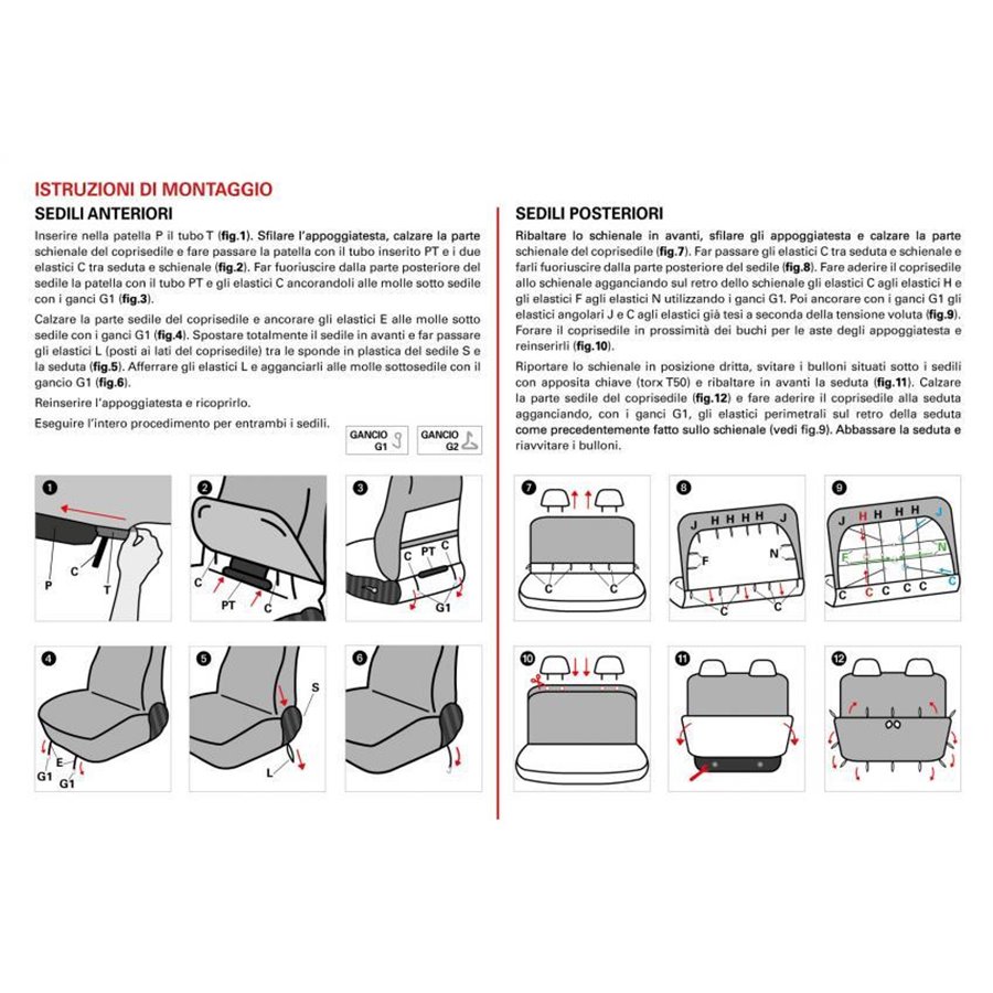 Serie completa coprisedili personalizzati Fiat Panda II 03 4 posti post. intero tess. cotone trapuntato avio