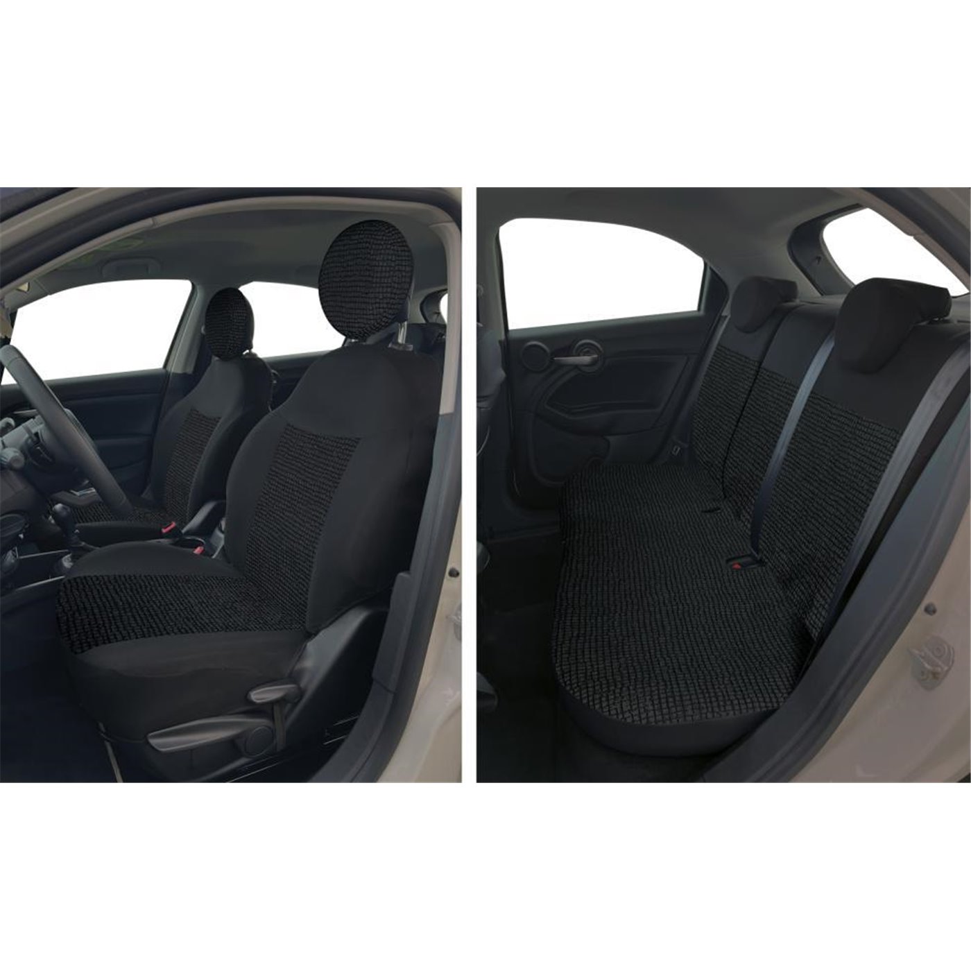 Serie completa coprisedili personalizzati Fiat 500X tess. misto cotone mosaico nero