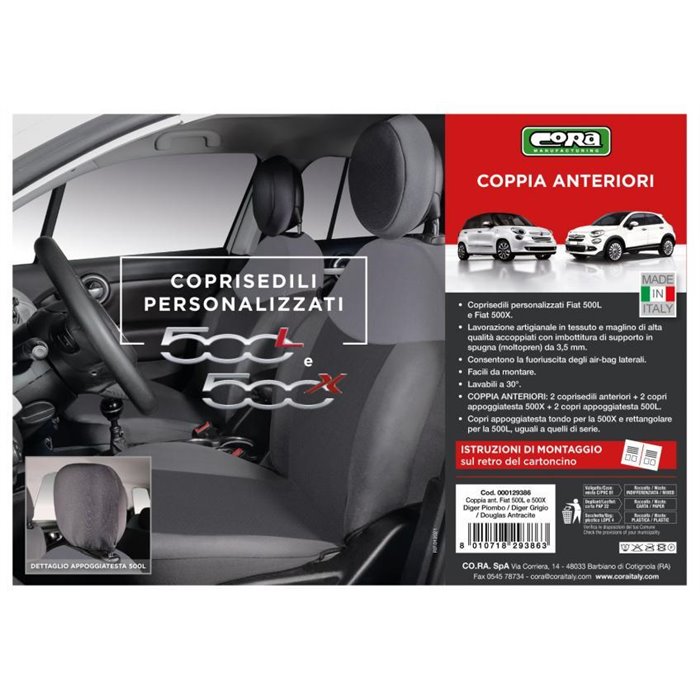 Coprisedili anteriori personalizzati Fiat 500X e 500L tess. antracite/grigio piombo