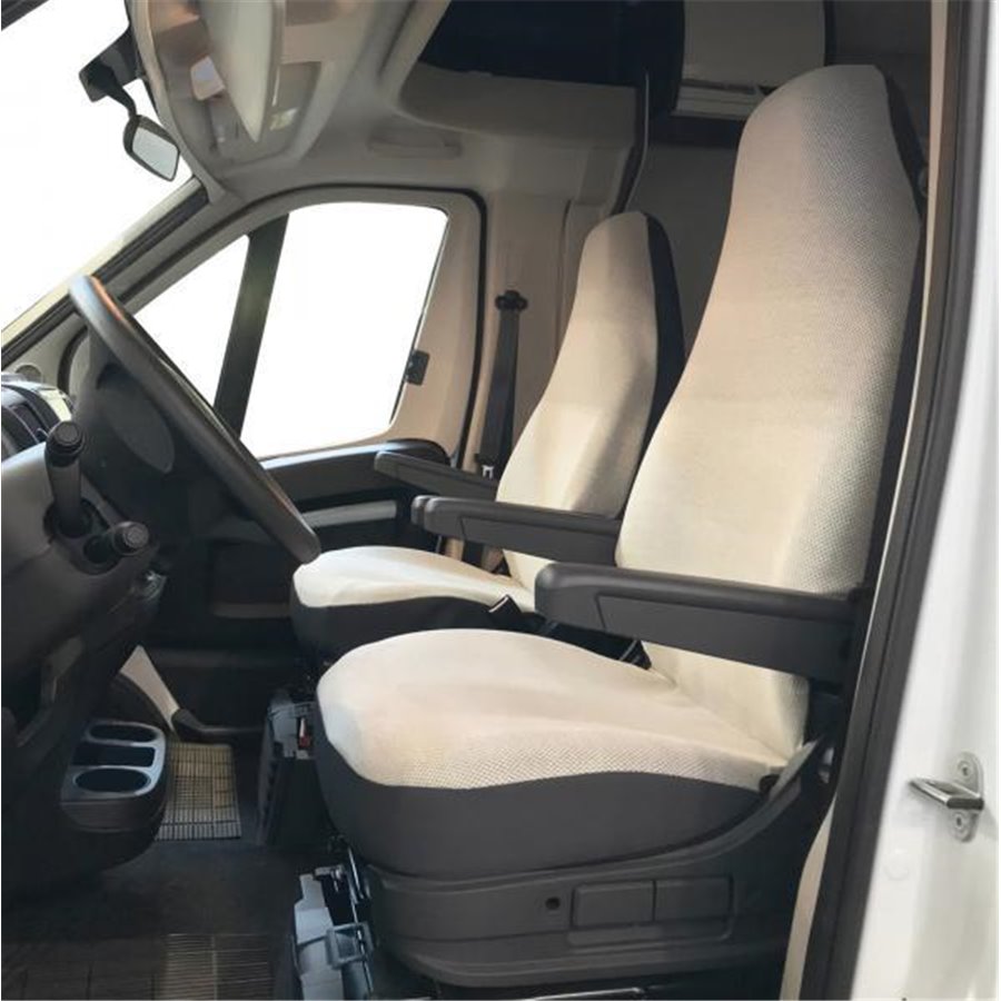 Coprisedili anteriori personalizzati Fiat Ducato camper 06 tess. misto cotone piombo/crema