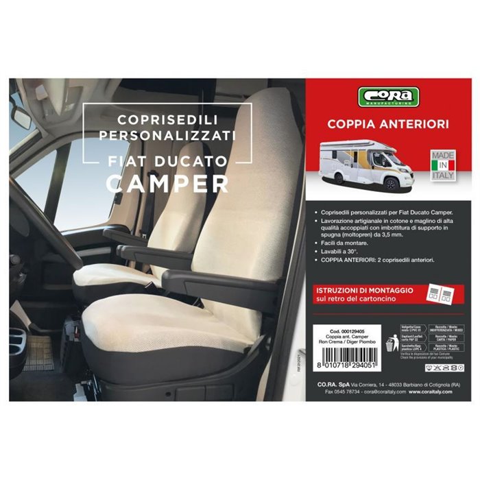 Coprisedili anteriori personalizzati Fiat Ducato camper 06 tess. misto cotone piombo/crema