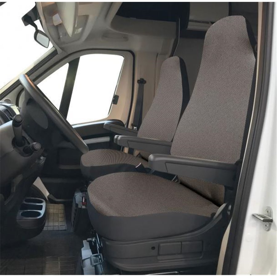 Coprisedili anteriori personalizzati Fiat Ducato camper 06 tess. misto cotone piombo/antracite