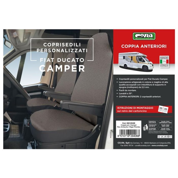 Coprisedili anteriori personalizzati Fiat Ducato camper 06 tess. misto cotone piombo/antracite