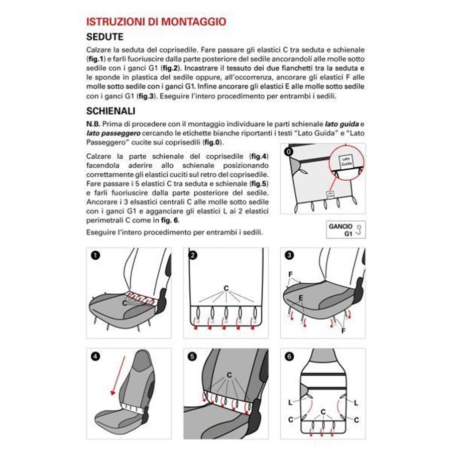 Coprisedili anteriori Sporty tg. unica tess. nero/rosso