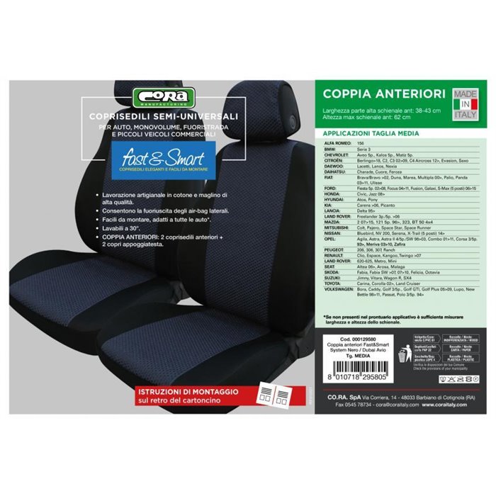 Coprisedili anteriori Fast&Smart tg. media tess. misto cotone avio/nero