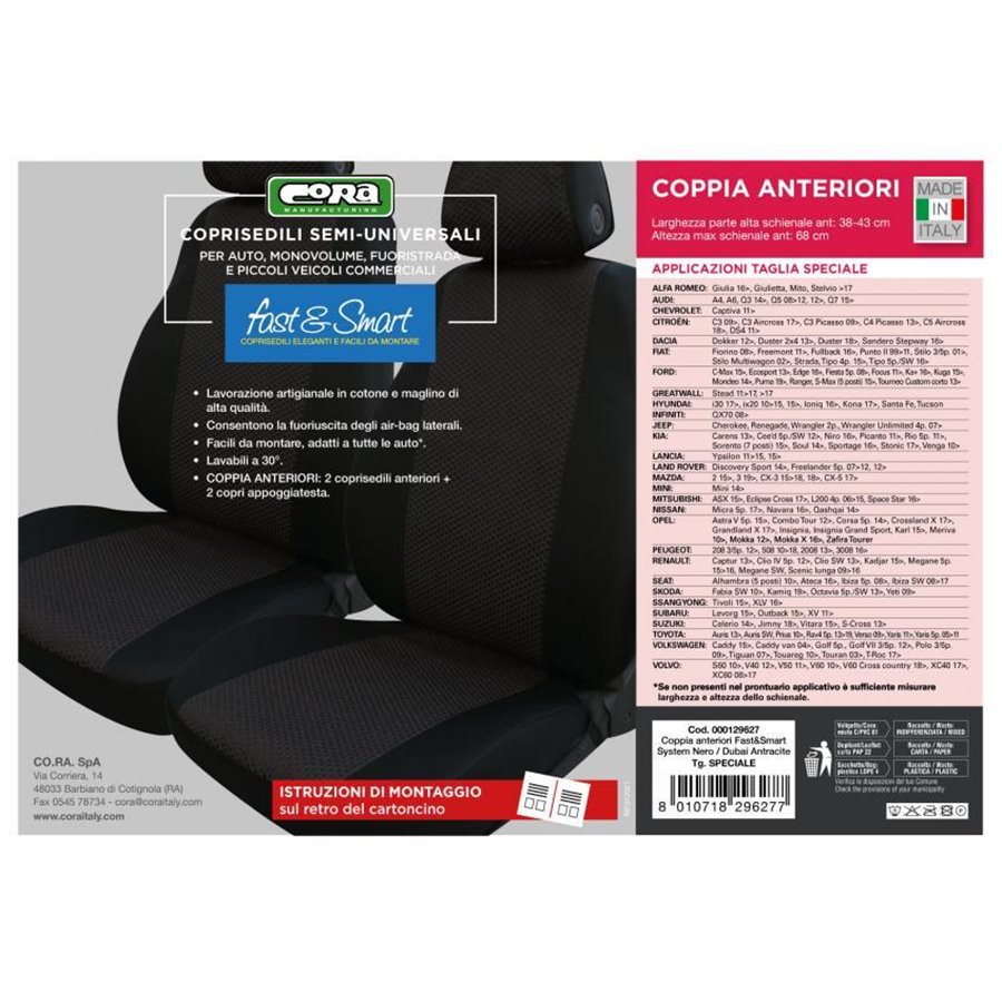 Coprisedili anteriori Fast&Smart tg. speciale tess. misto cotone antracite/nero