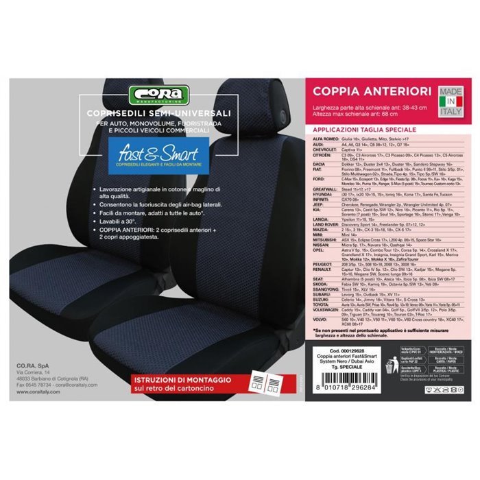 Coprisedili anteriori Fast&Smart tg. speciale tess. misto cotone avio/nero