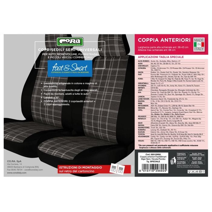 Coprisedili anteriori Fast&Smart tg. speciale tess. misto cotone piombo