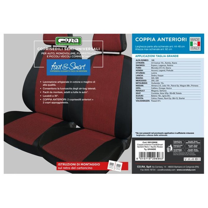 Coprisedili anteriori Fast&Smart tg. grande tess. misto cotone rosso/nero