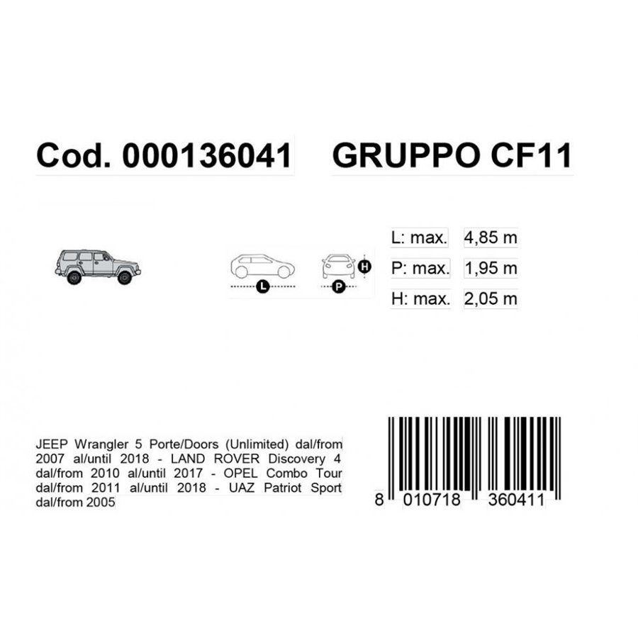 Copriauto Gabardine Car mod. VAN 11