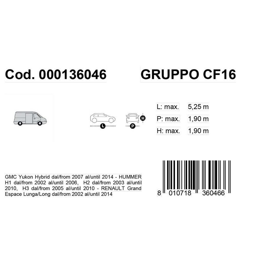 Copriauto Gabardine Car mod. VAN 16