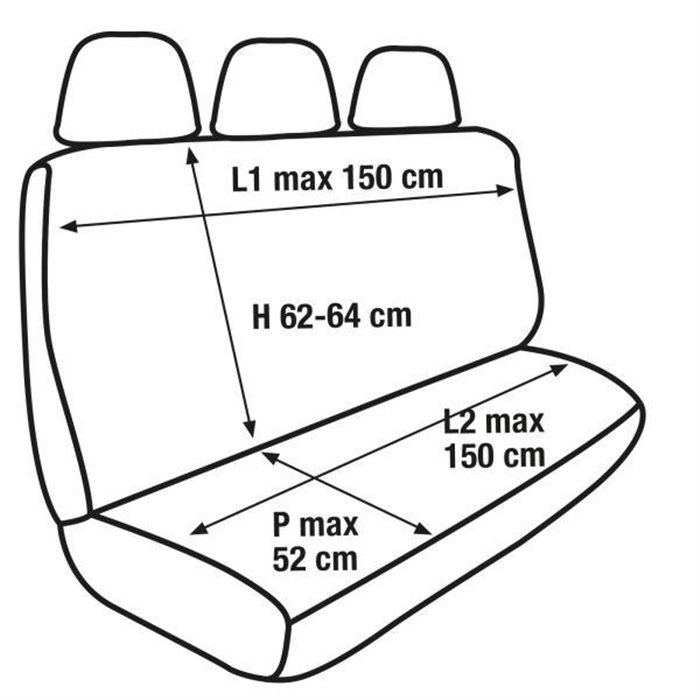Coprisedile universale posteriore 3 posti per furgone tess. misto cotone nero
