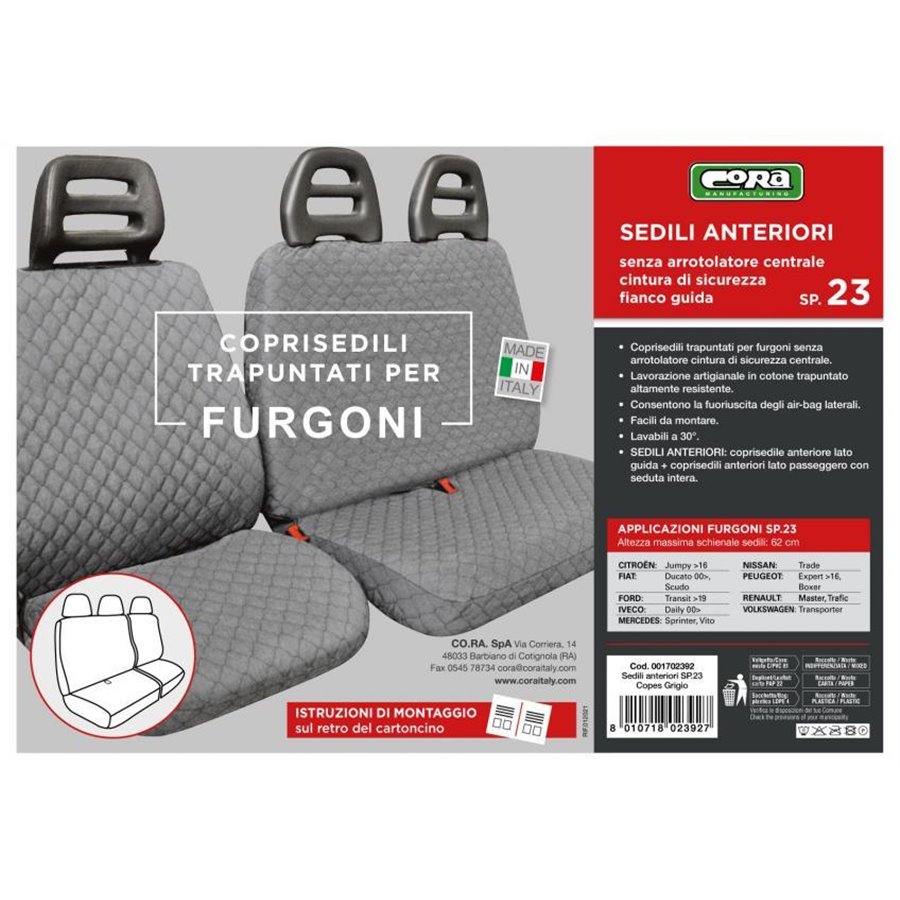 Coprisedili per furgoni tg. SP23 tess. cotone trapuntato grigio