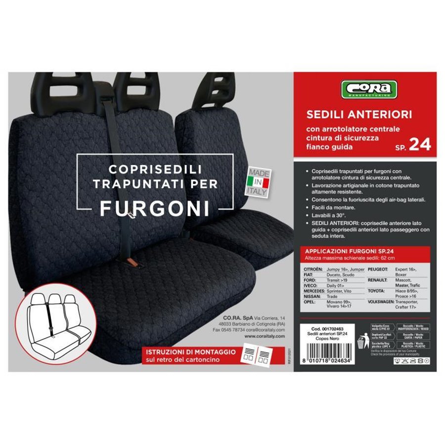 Coprisedili per furgoni tg. SP24 tess. cotone trapuntato nero