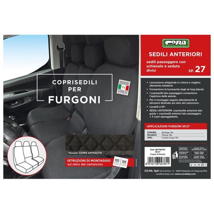 Coprisedili per furgoni tg. SP27 tess. cotone trapuntato antracite