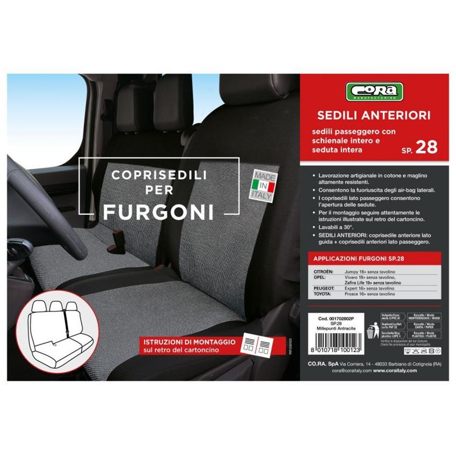 Coprisedili per furgoni tg. SP28 seduta intera tess. misto cotone nero