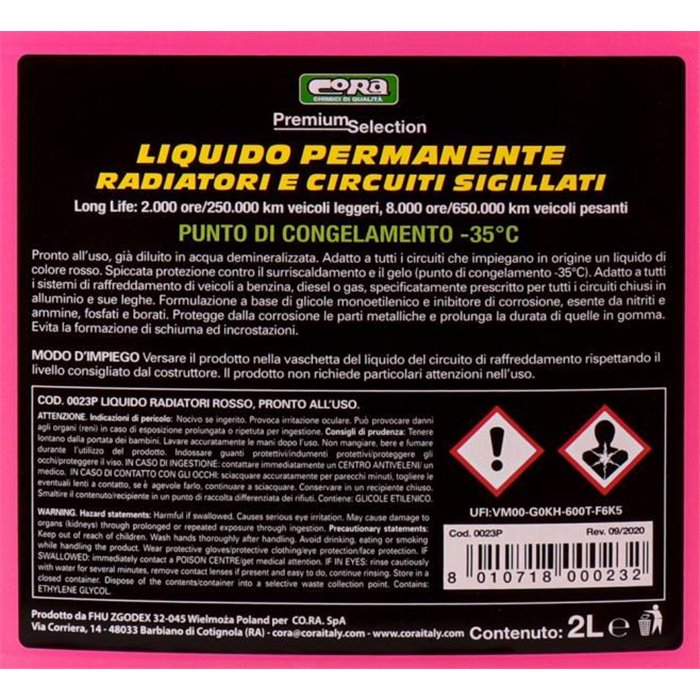 Liquido permanente radiatori e circuiti sigillati -35°C rosso 2 L