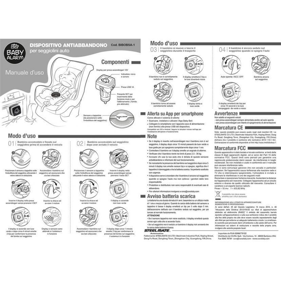 Dispositivo antibbandono Baby Alarm per seggiolini auto