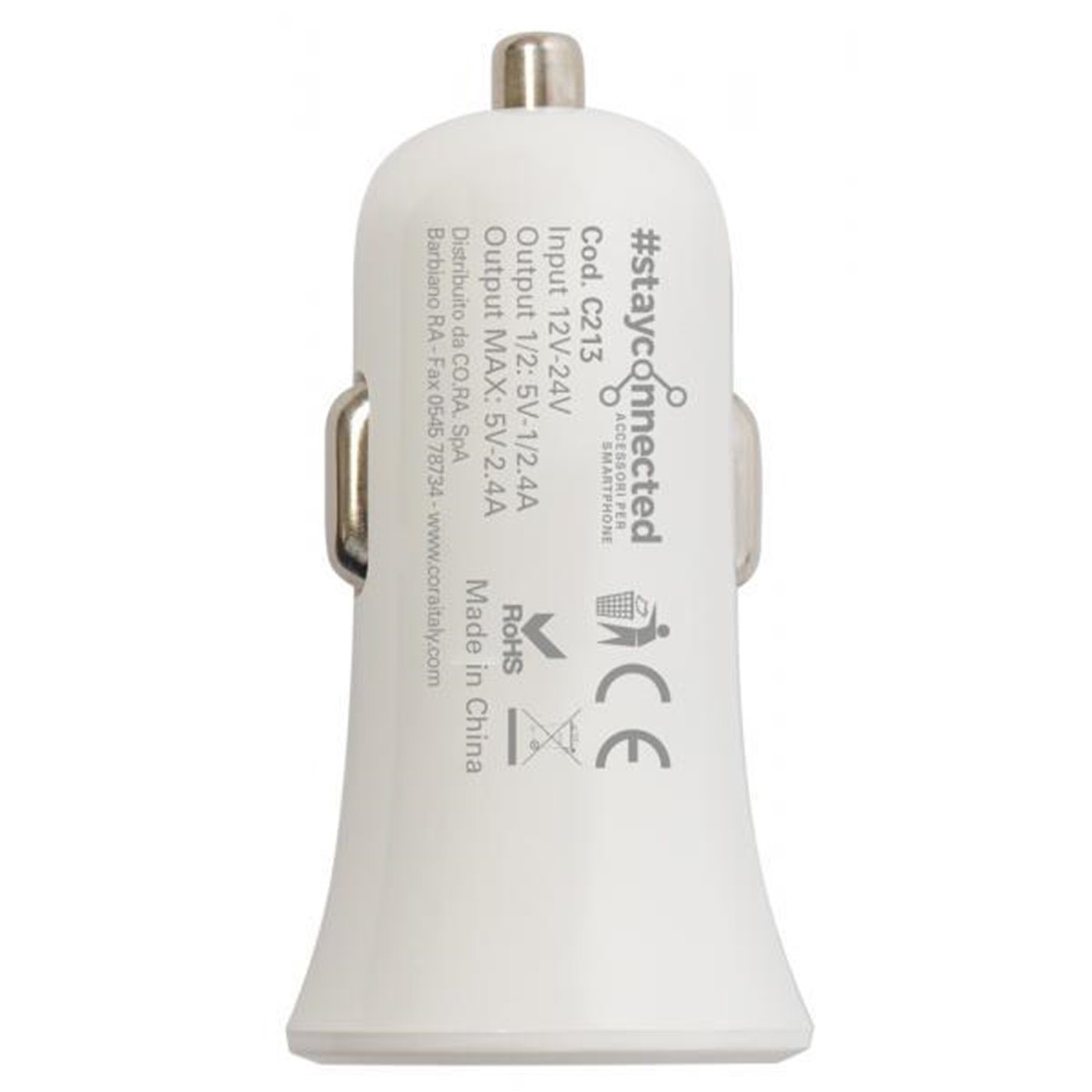 Conf. 5 pz caricabatteria 12/24V 2 USB 5V 2.4A bianco