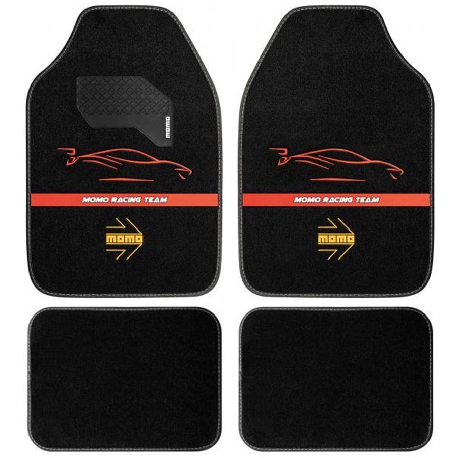 Set 4 tappeti in moquette Racing nero/rosso