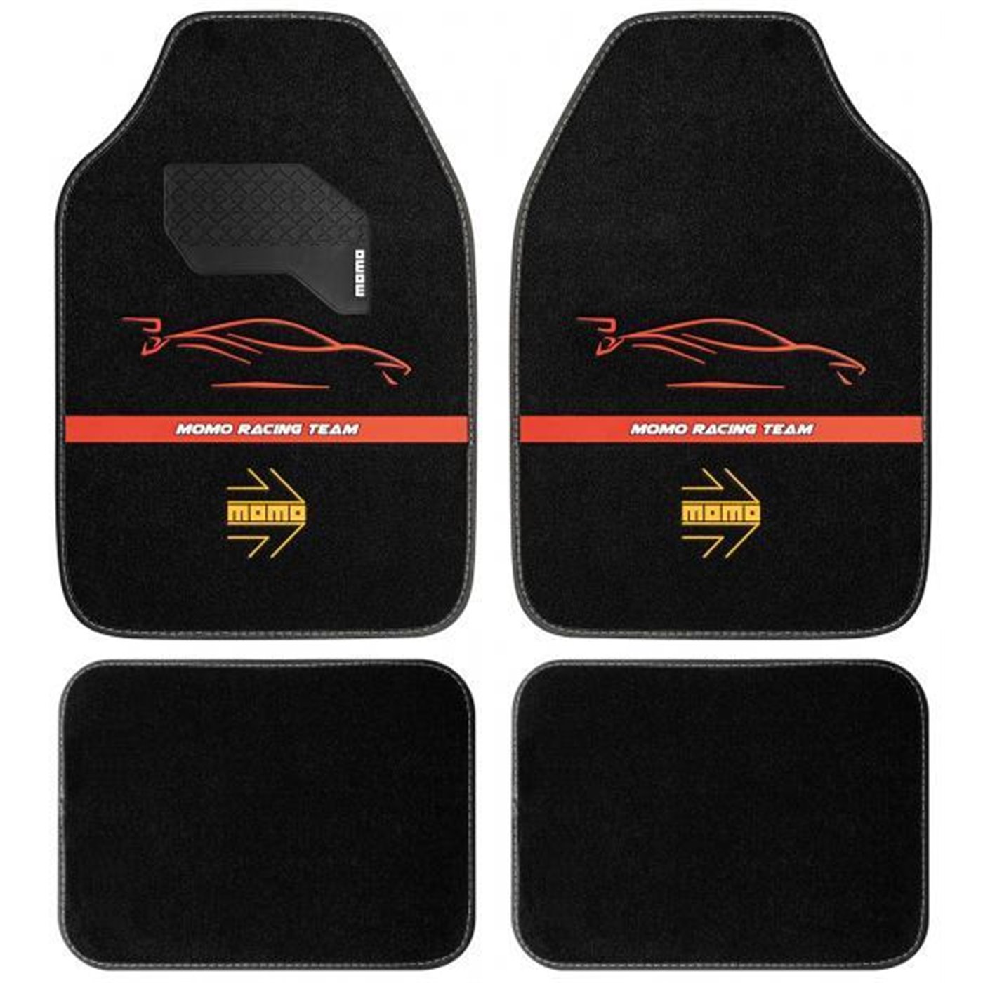 Set 4 tappeti in moquette Racing nero/rosso