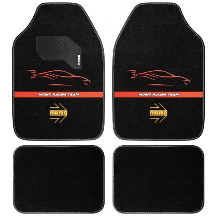 Set 4 tappeti in moquette Racing nero/rosso