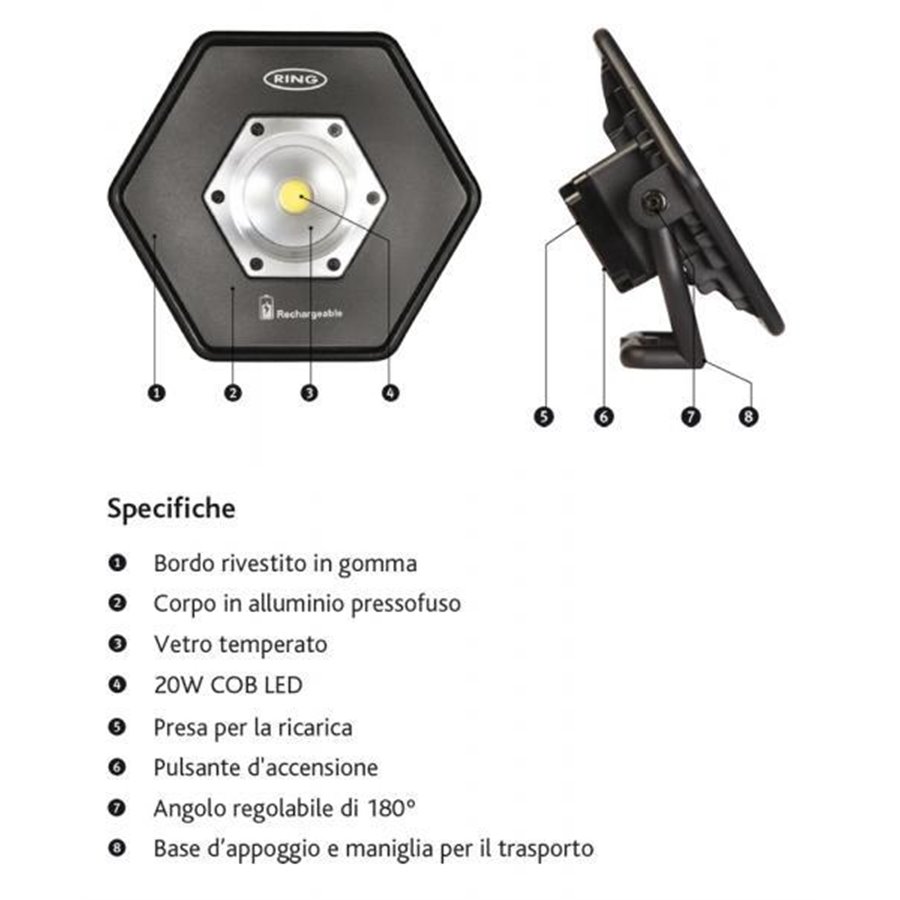 Faro da lavoro COB LED 20W-220V ricaricabile