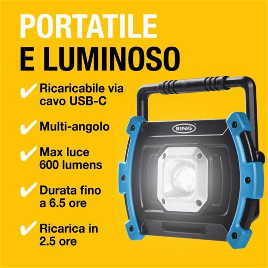 Faro da lavoro 600 lumen ricaricabile