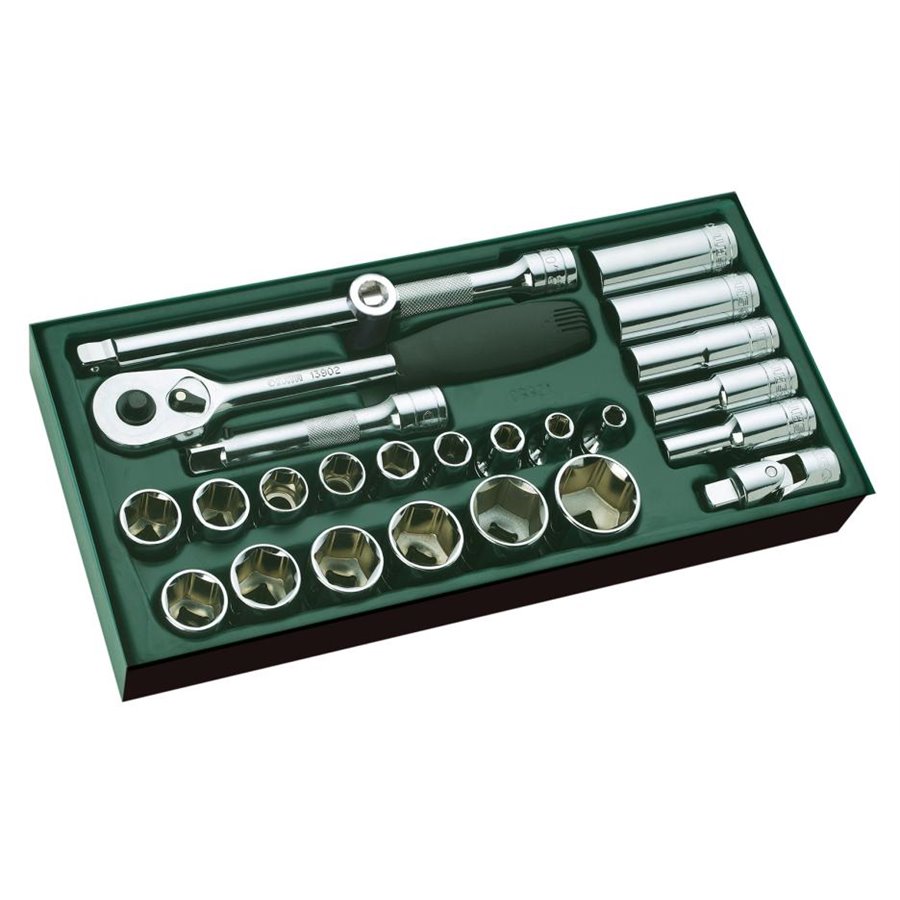 Set a vassoio bussole esagonali SAE 1/2" 25 pz